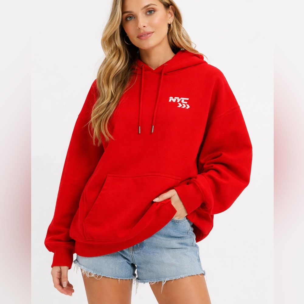 Women’s Garage Clothing Red NYC Hoodie Sweatshirt Size XS Stunning Color Read